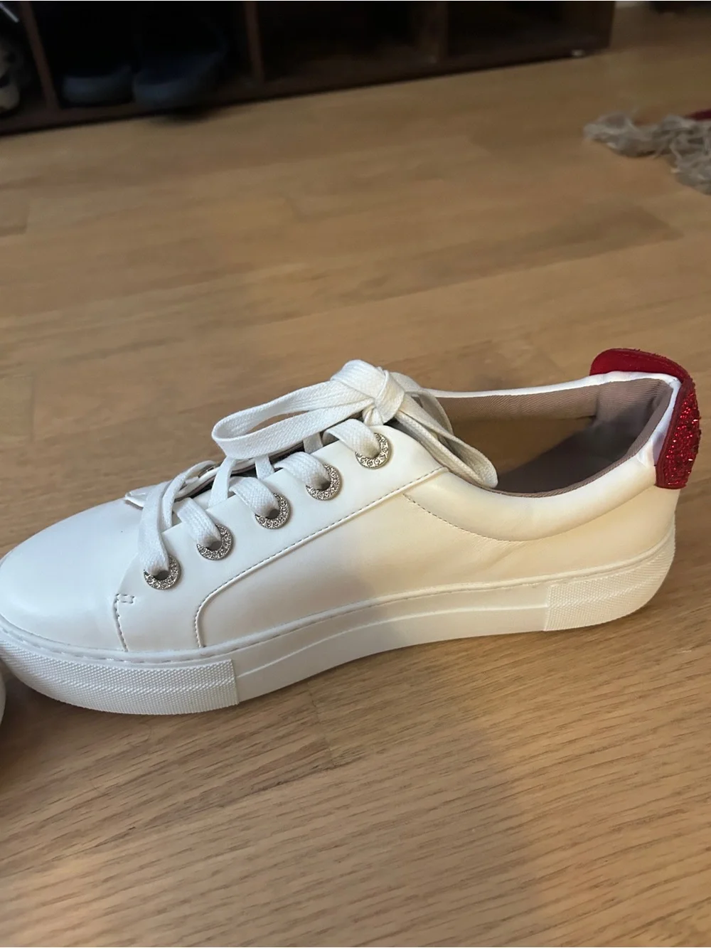 Betsey Johnson White Sneakers with Red Heart Accent